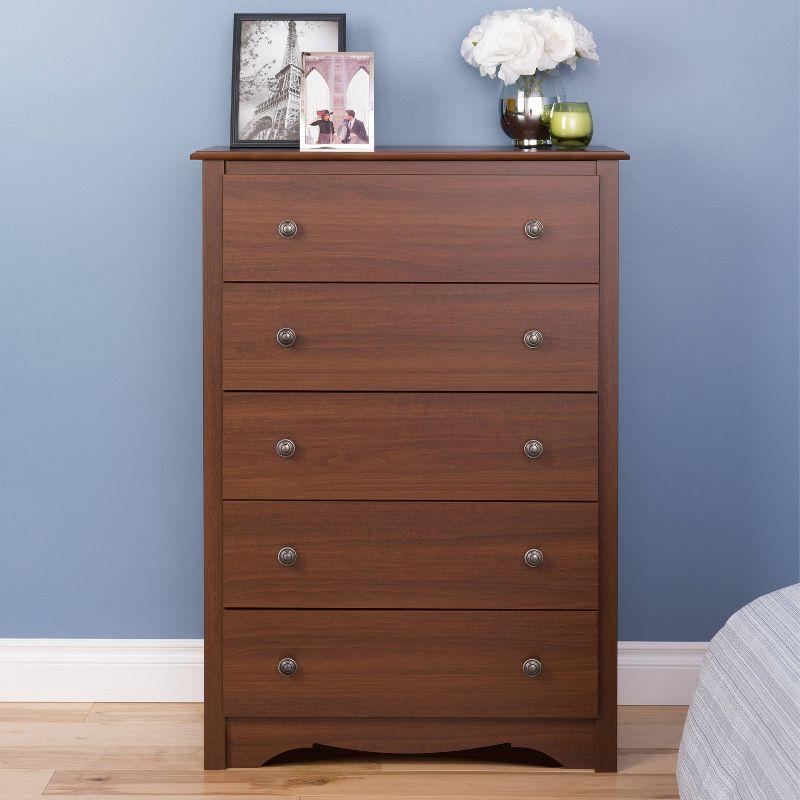 45.25" Monterey Vertical Dresser Cherry - Prepac: 5-Drawer Storage for Bedroom Space Savers