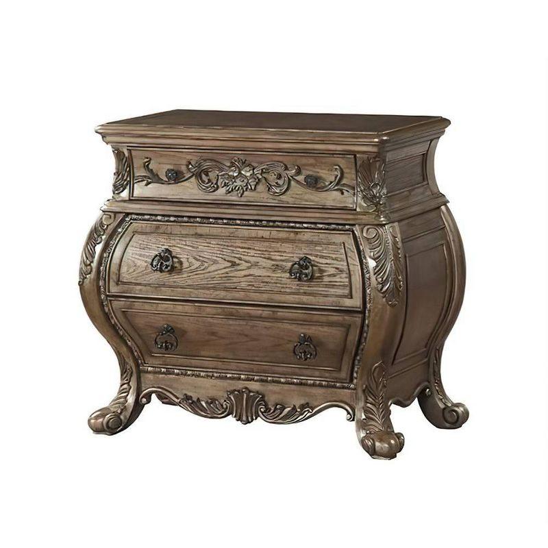 38" Ragenardus Nightstand Vintage Oak - Acme Furniture: 3 Drawers, Scrolled Legs, No Assembly Required