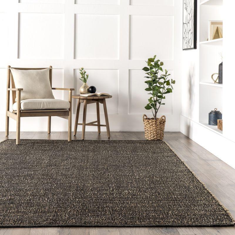 Nuloom 6x9 Elfriede Jute & Cotton Hand Woven Indoor Area Rug, Charcoal, Solid Rustic Farmhouse Style Natural Fiber Bedroom, Living Room,