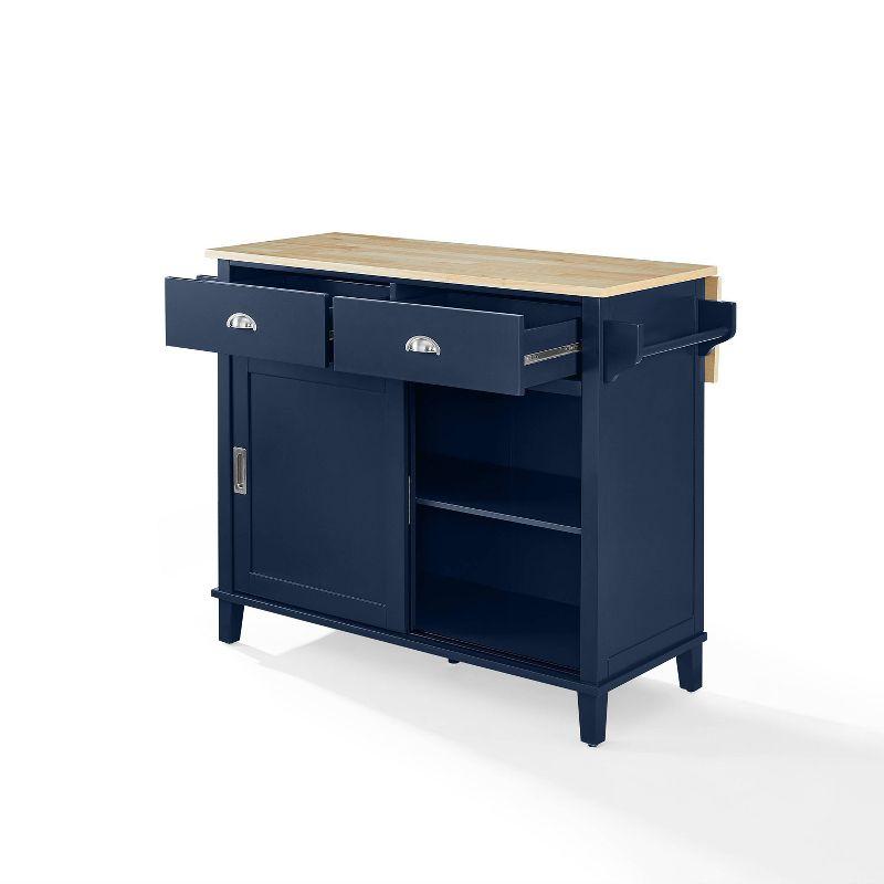 Navy and Natural Wood Drop Leaf Kitchen Island