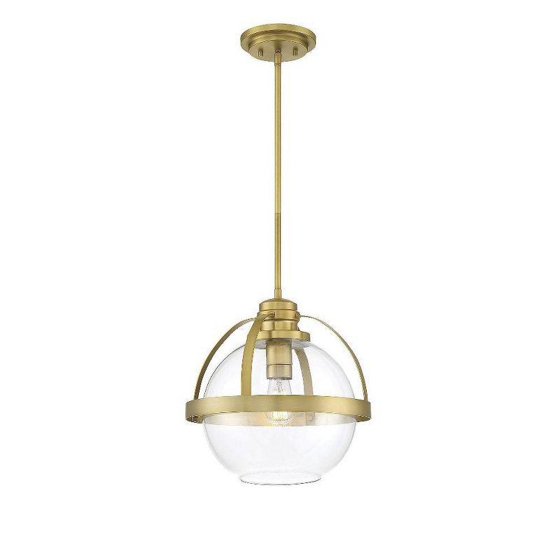 Warm Brass Globe Pendant Light with Clear Glass Shade