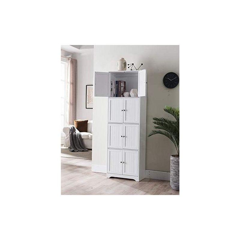 Kings Brand Furniture Lyons 4-Tier 68" Kitchen Pantry Storage Cabinet with 8 Doors, White