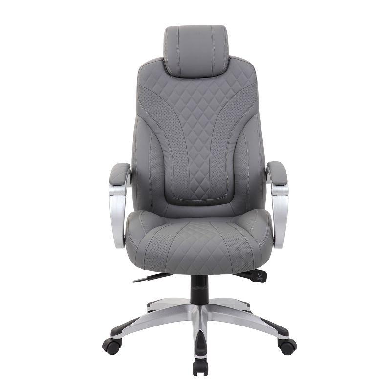Executive Gray Leatherette High-Back Swivel Office Chair with Fixed Arms