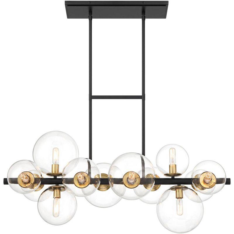 Possini Euro Design Vasa Black Gold Island Linear Pendant Chandelier 34" Wide Modern Clear Glass 12-Light Fixture for Dining Room