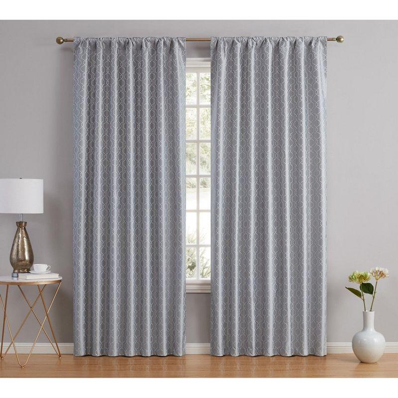HLC.ME Franklin Moroccan 100% Complete Blackout Heavy Thermal Insulated Rod Pocket Back Tab Curtain Panels, Set of 2 - Silver, 52 W x 84 L