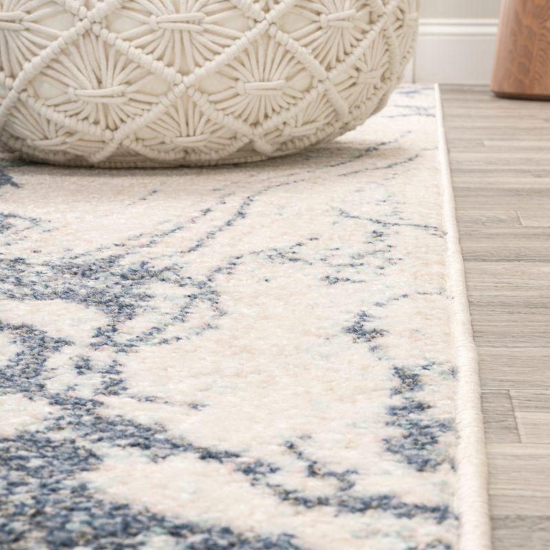 4' x 6' Marmo Abstract Marbled Modern Area Rug, Blue/Cream - JONATHAN Y