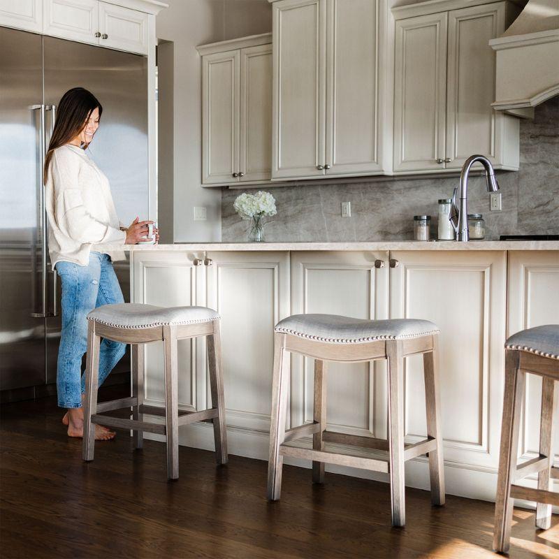 Maven Lane Adrien Backless Saddle Kitchen Counter Stool with Fabric Upholstery