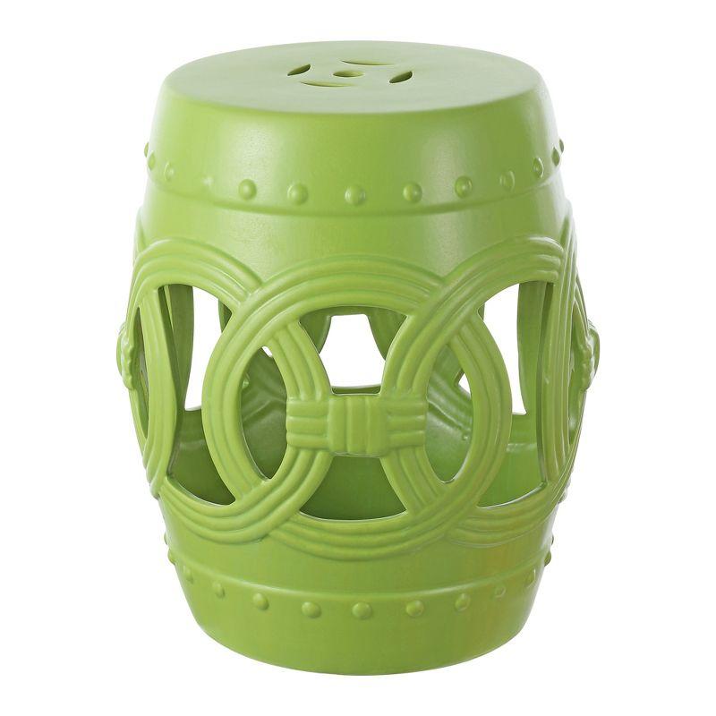 JONATHAN Y Lucky Coins 16" Chinese Ceramic Drum Garden Stool, Matte Green