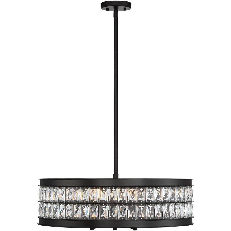 Regency Hill Oil Rubbed Bronze Pendant Chandelier 23 1/2" Wide 6-Light Drum Clear Crystal Dining Room House Foyer Kitchen