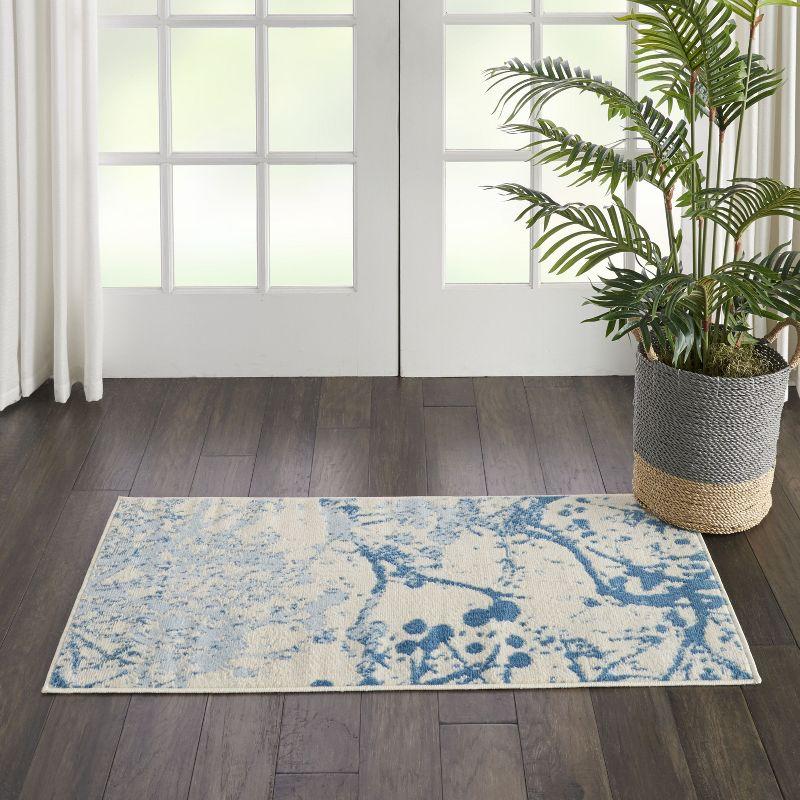 Nourison Jubilant 2' x 4' Ivory/Blue Area Rug Contemporary Artistic Abstract by Nourison
