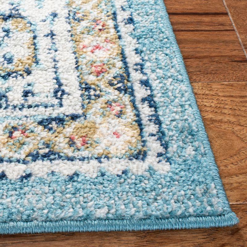 Light Blue Synthetic Hand-Knotted Rectangular Area Rug