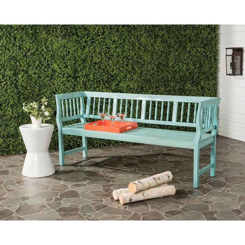 Brentwood Bench - Outdoor - PAT6732 - Beach House Blue/Beige - Safavieh
