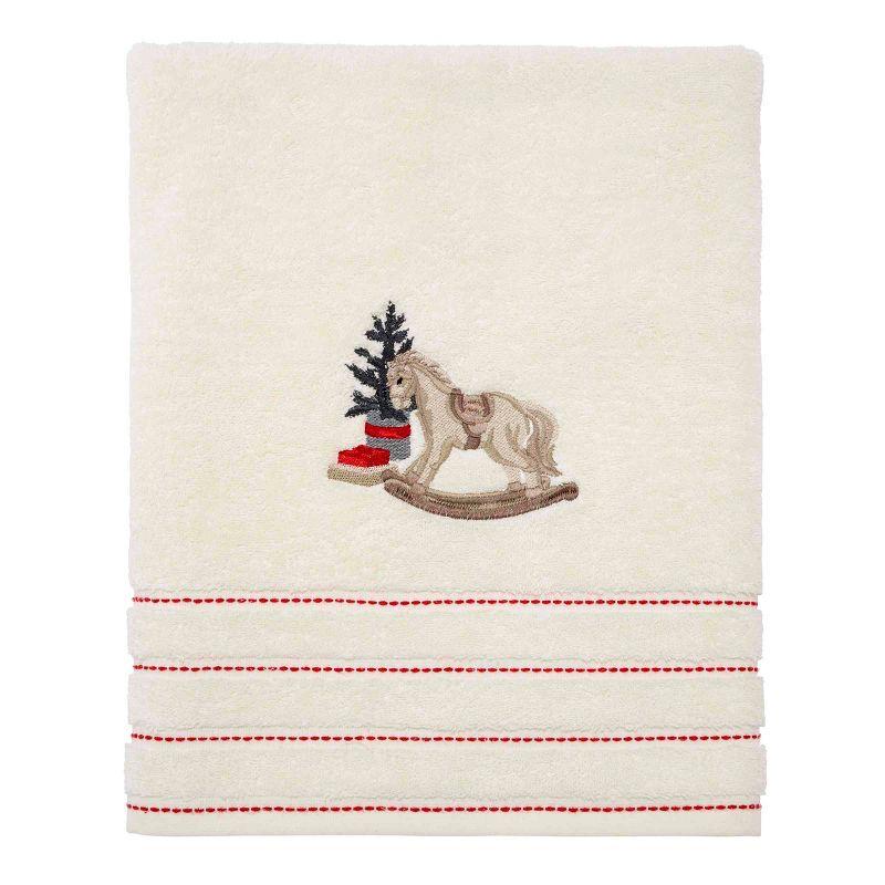 Ivory Cotton Holiday Embroidered Bath Towel Set