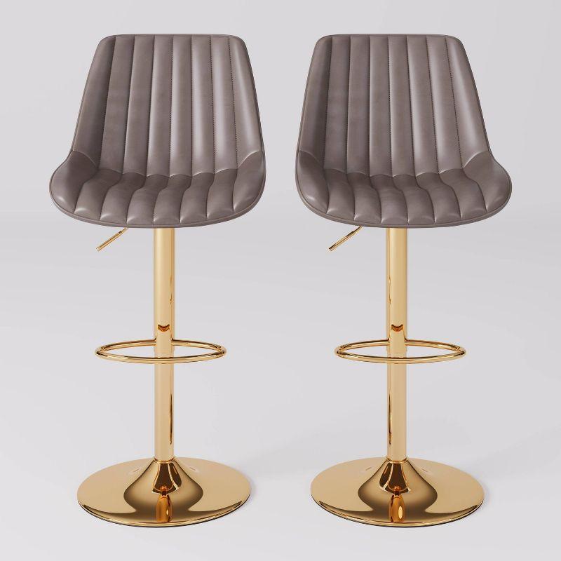 Set of 2 Arwen Adjustable Swivel Barstools with Gold Base Gray - CorLiving: Upholstered High Back, Metal Footrest