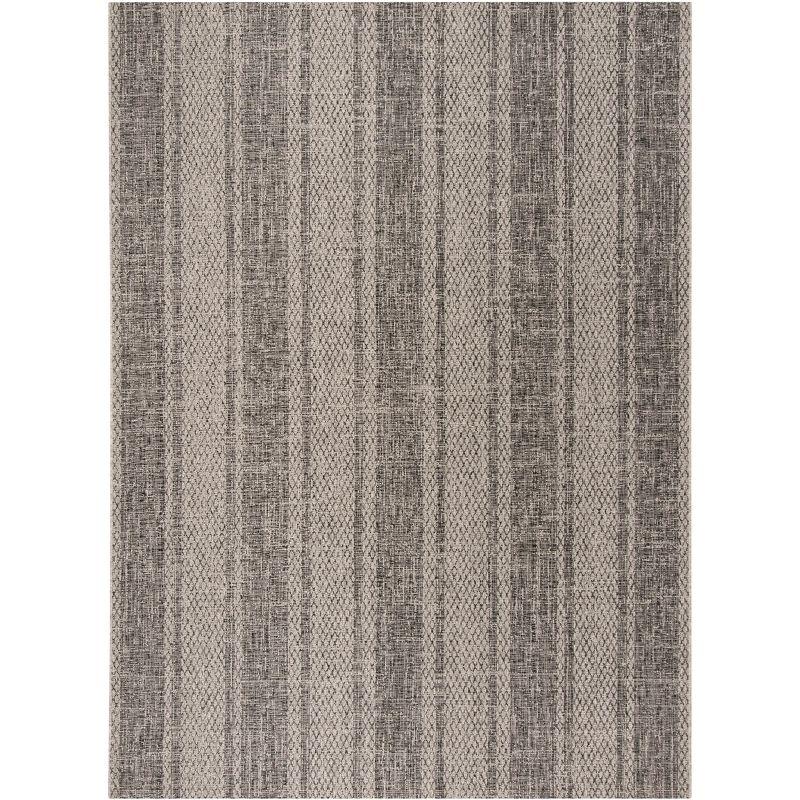 Elysian Light Grey/Black Synthetic 8' x 11' Easy-Care Outdoor Rug