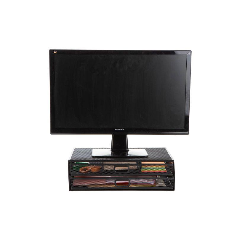 Monitor Stand, Ventilated Laptop Riser, Storage Drawer, Metal Mesh, 15.75"L x 11.75"W x 4.5"H