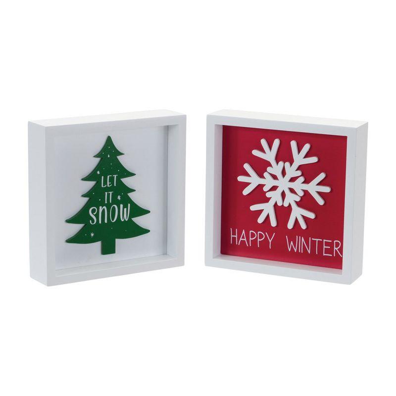 Festive Winter Holiday Sentiment MDF Wood Signs, Set of 6