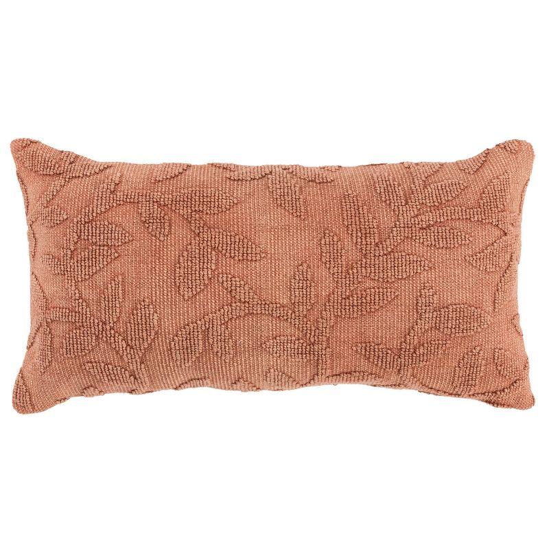 Terracotta Botanical Woven Cotton Lumbar Pillow 14" x 26"