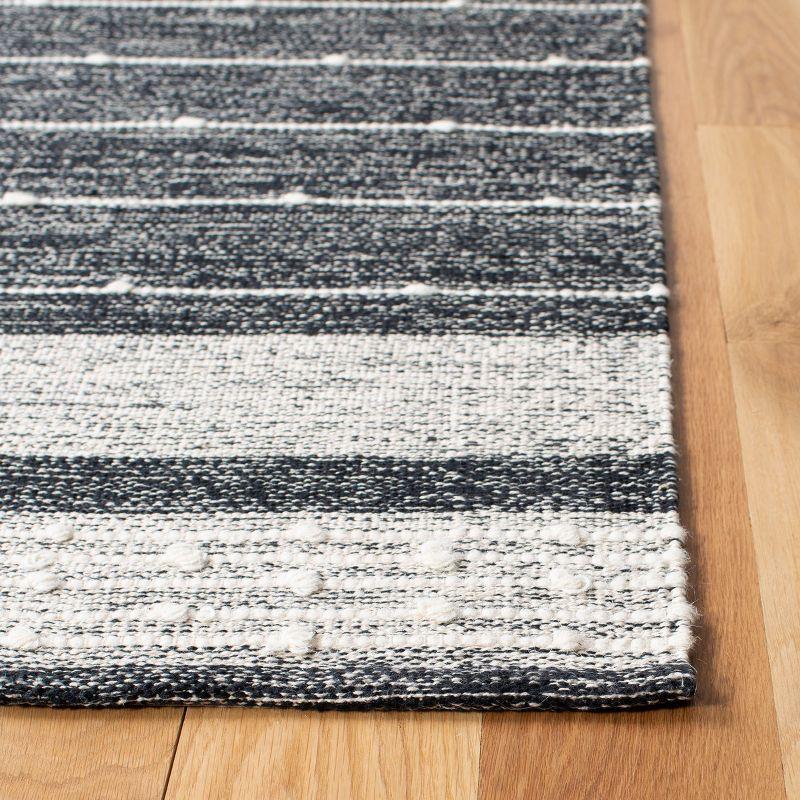 Black and Ivory Striped Flat Woven Wool Cotton Runner Rug