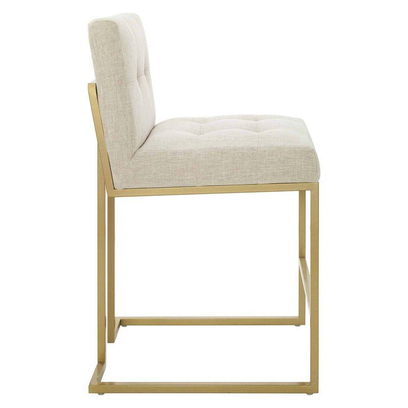 Privy Beige Upholstered Fabric Counter Stools with Gold Metal Base, Set of 2