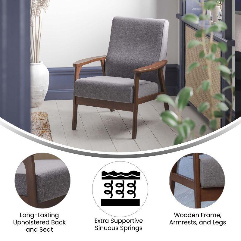 Flash Furniture Langston Commercial Grade Faux Linen Upholstered Mid Century Modern Arm Chair with Walnut Finished Wooden Frame and Arms in Gray