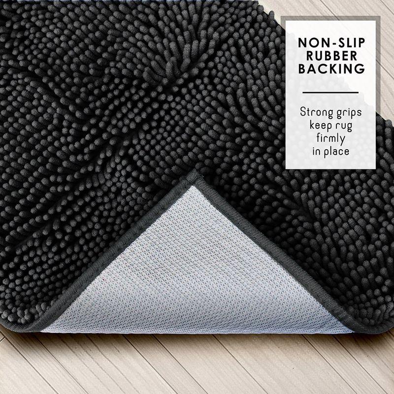 Black Quick-Dry Chenille Bathroom Rug