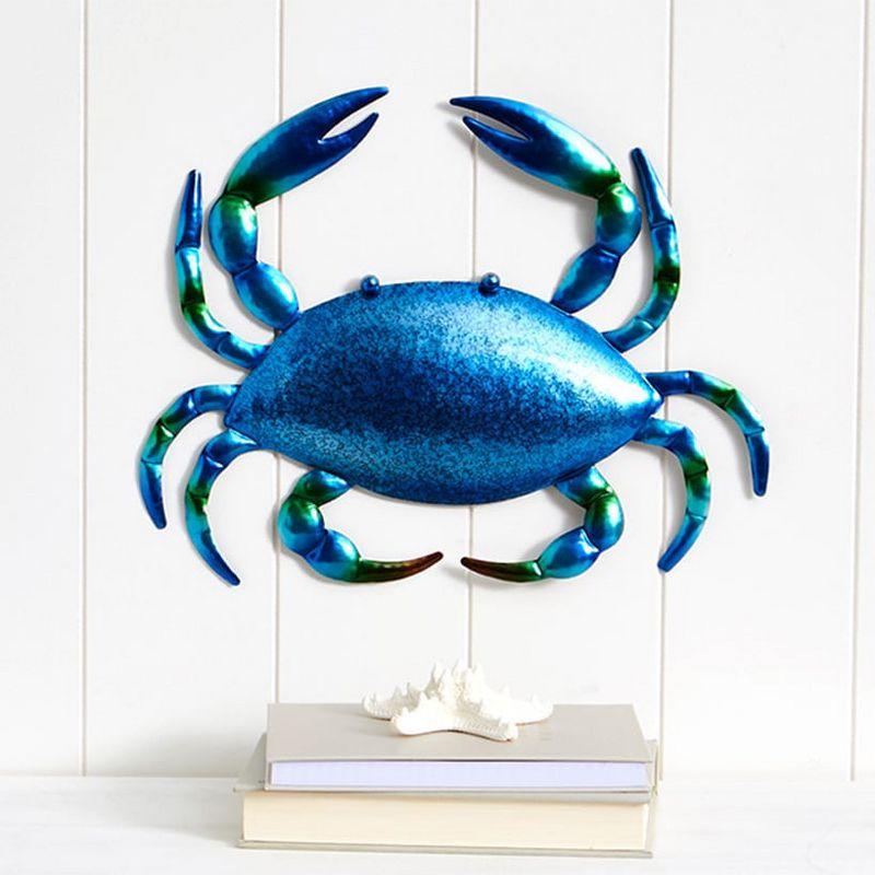 Blue and Green Metal Crab Wall Sculpture