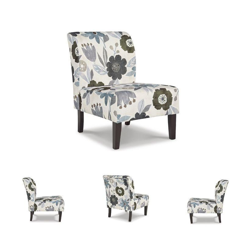 Signature Design by Ashley Triptis Accent Chair, Armless, Floral Pattern Upholstery, Ivory/Blue/Charcoal/Brown