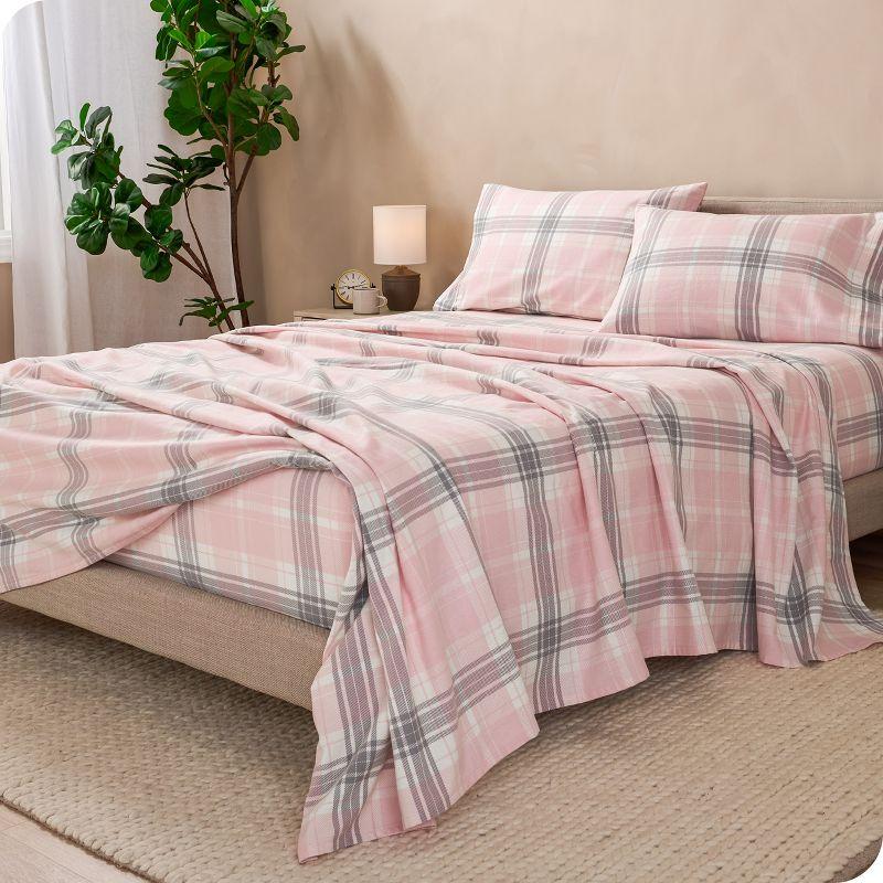 Aurora Plaid - Pink Cotton Flannel Full Sheet Set by Bare Home