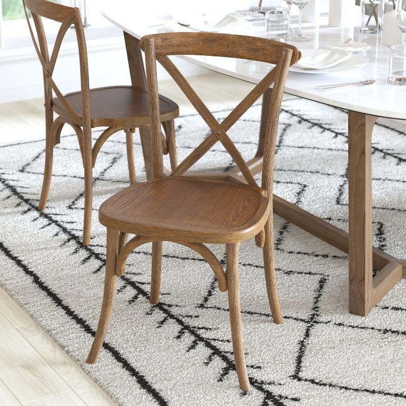 Elegant Dark Natural Elm Wood X-Back Dining Chair