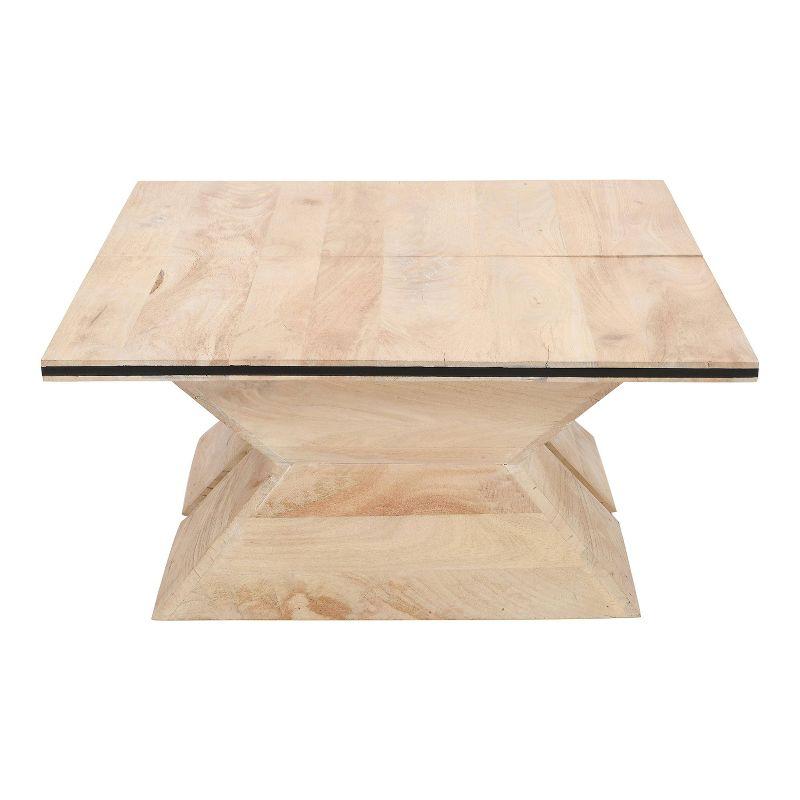 The Urban Port 34" 2pc Coffee Table Handcrafted Split Design with Hourglass Base White Washed Natural Mango Wood White