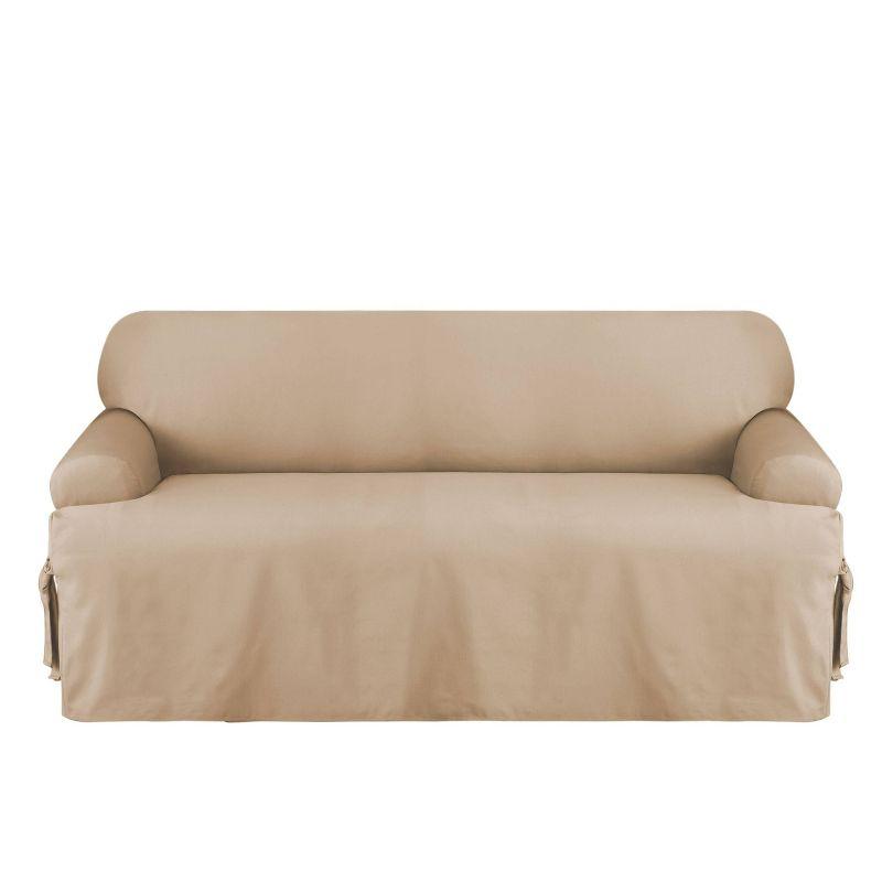 Duck T Cushion Sofa Slipcover Tan - Sure Fit: Cotton Fabric, Machine Washable, Indoor Stretch Fit Cover