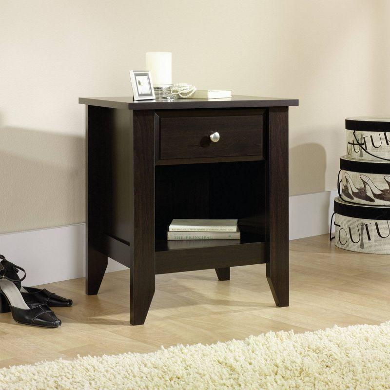 Shoal Creek Nightstand with Drawer & Storage Shelf - Jamocha Wood - Sauder: Laminated Particle Board, Rectangular Design