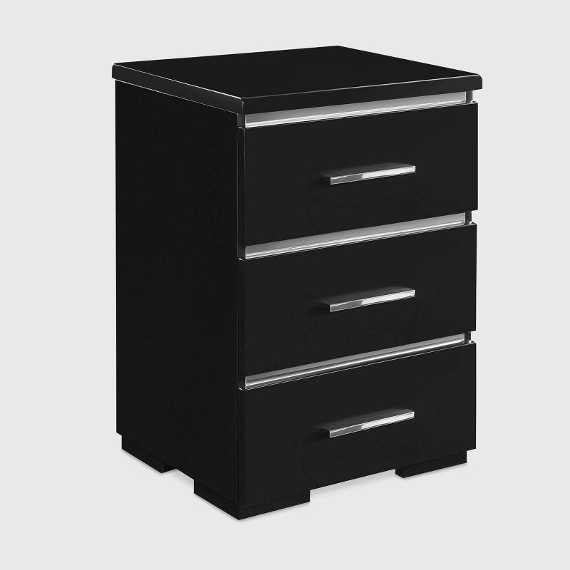 Belmont 3-Drawer Black Nightstand with Chrome Accents