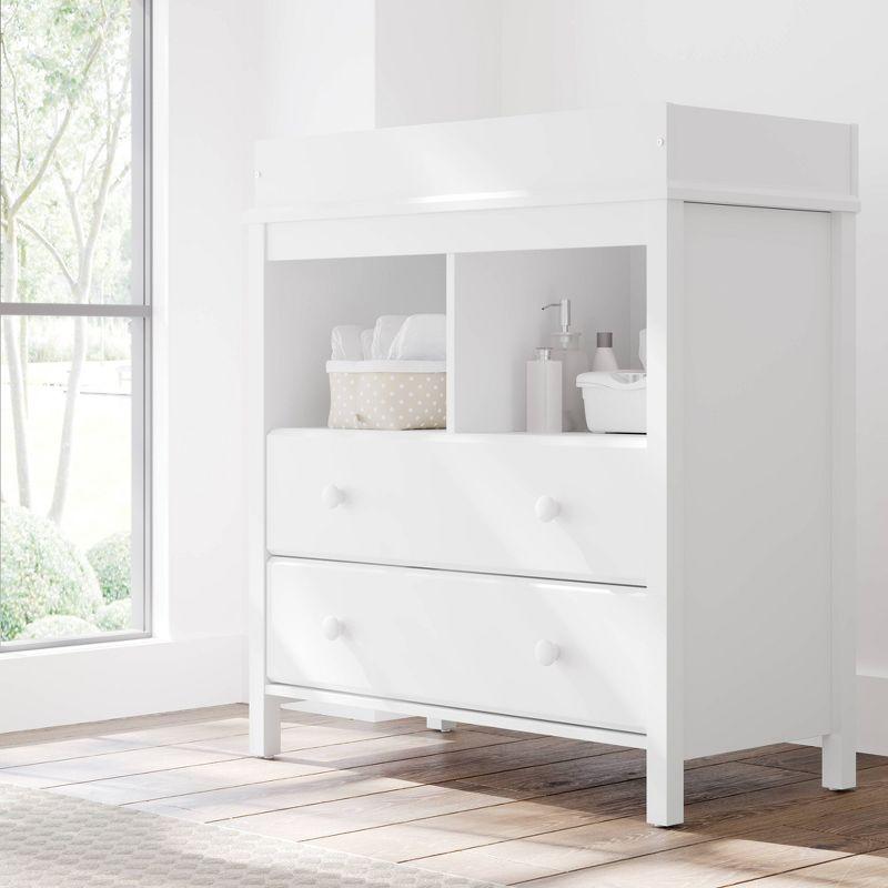 White 2-Drawer Changing Table Dresser with Shelves