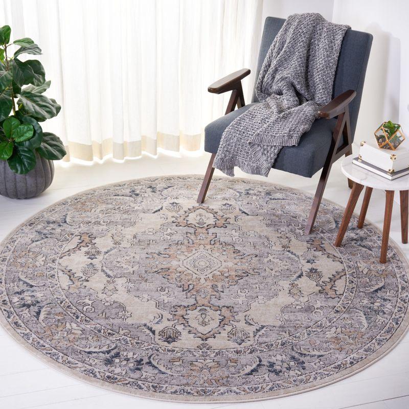 Vintage Flair 8' Round Gray Medallion Synthetic Area Rug