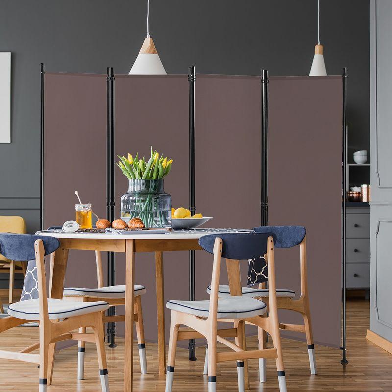 Brown 4-Panel Folding Room Divider with Steel Frame