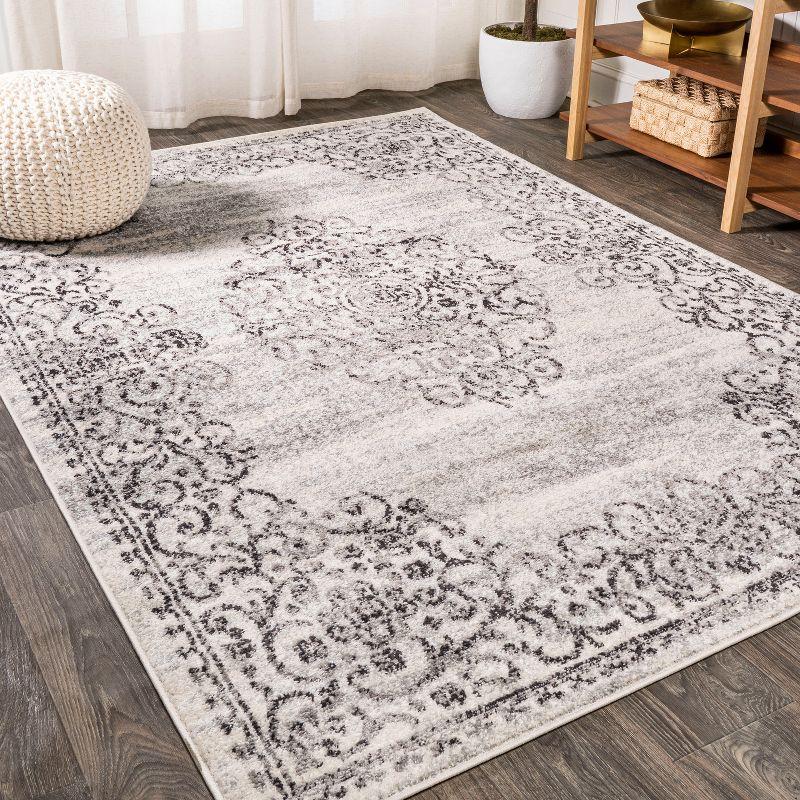 Minori Dark Gray and Cream Medallion 4' x 6' Synthetic Area Rug