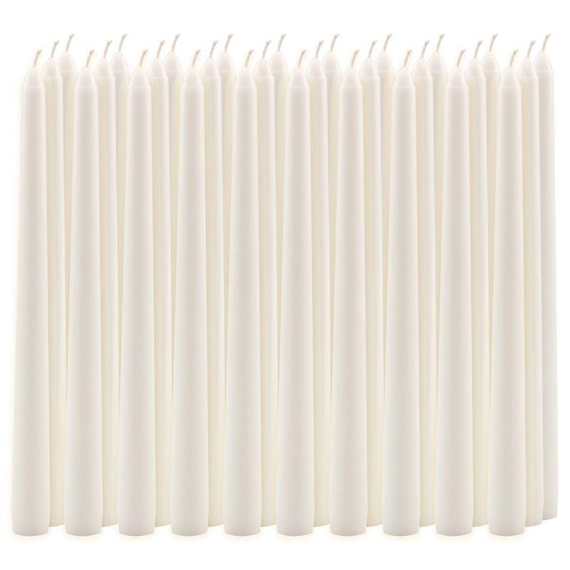 Elegant White Paraffin Wax 10" Dripless Taper Candles, 30-Pack