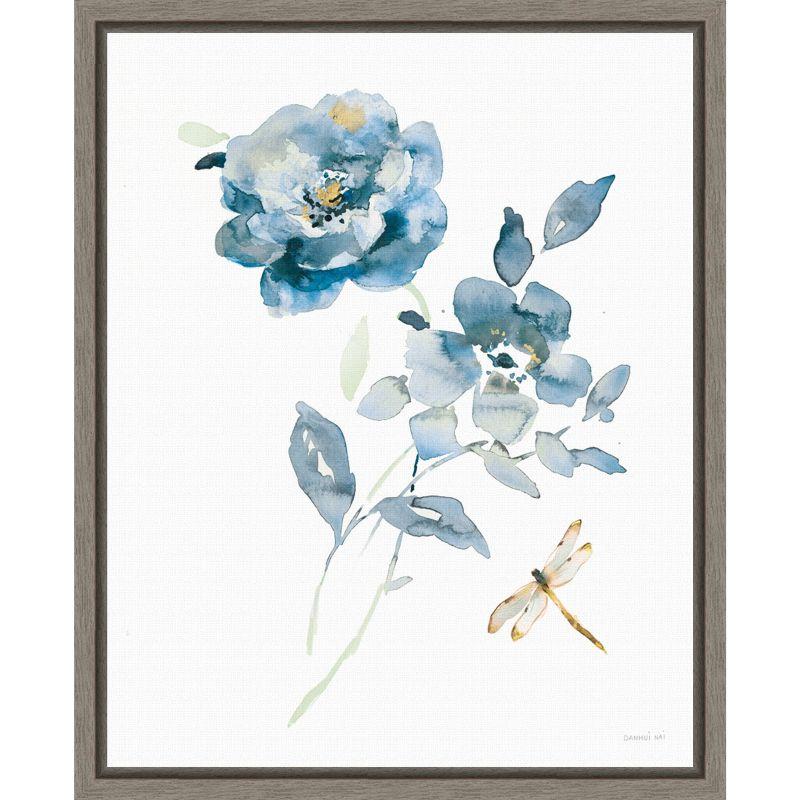 Floral Blues Botanical Canvas Print with Dragonfly, 20 x 16 inches