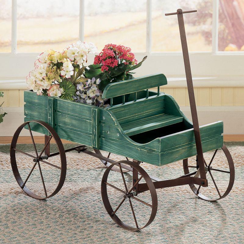 Collections Etc  Wagon Decorative Garden Planter NO SIZE Green