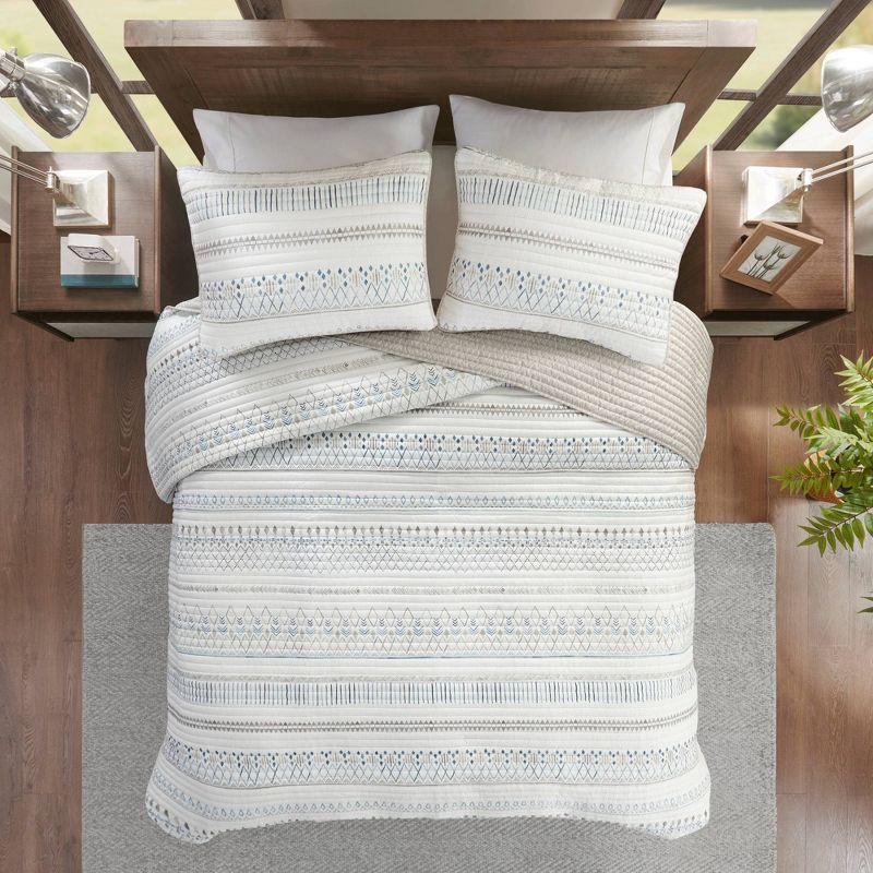 Madison Park Fraser 5 Piece Printed Seersucker Comforter Set with Throw Pillows