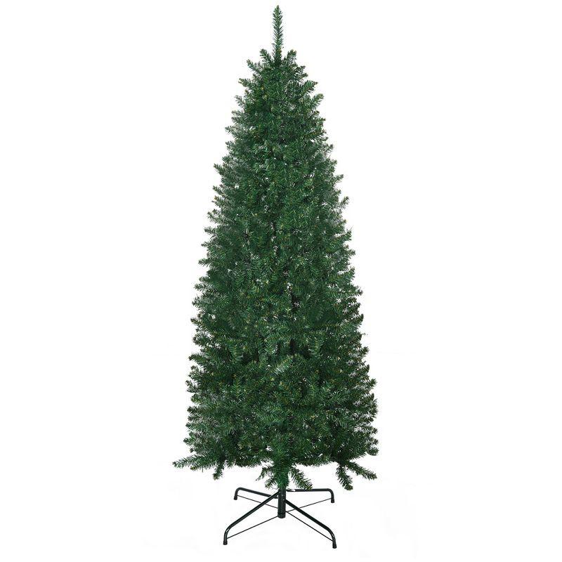 HOMCOM 6 FT Tall Unlit Slim Fir Artificial Christmas Tree with Realistic Branches, and 583 Tips, Green