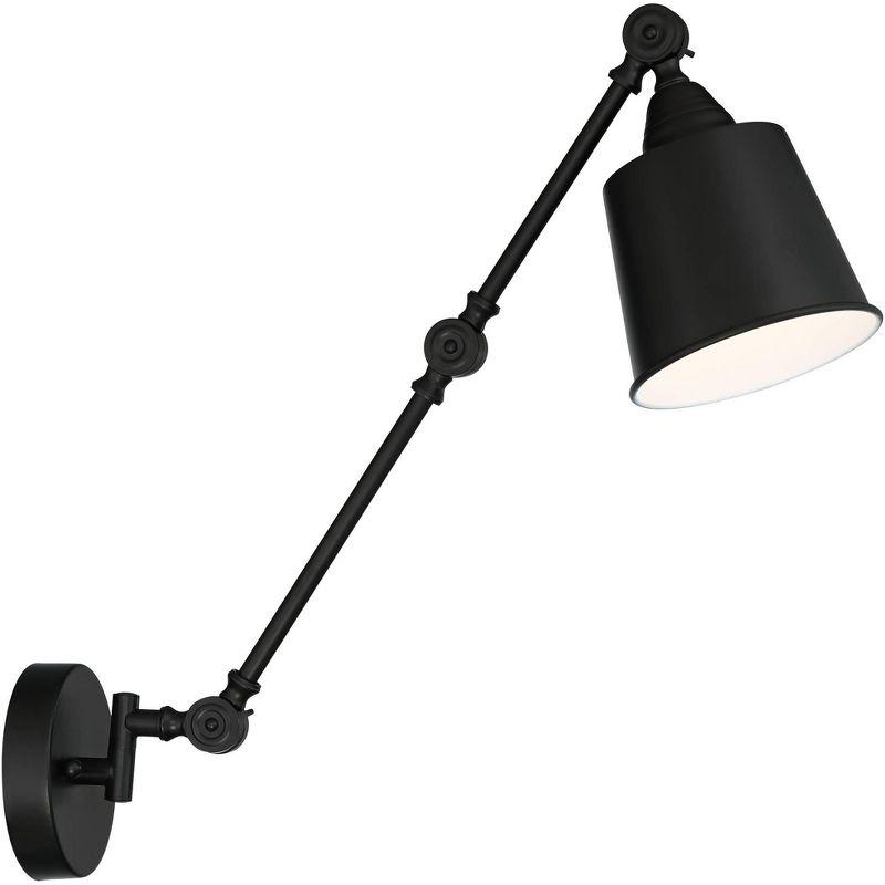 360 Lighting Mendes Modern Industrial Swing Arm Wall Lamp Black Hardwired Light Fixture Adjustable Metal Shade for Bedroom Bedside Reading Living Room