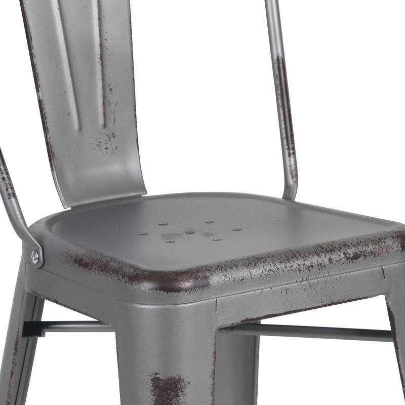 Flash Furniture Commercial Grade 24" High Distressed Silver Gray Metal Indoor-Outdoor Counter Height Stool with Back
