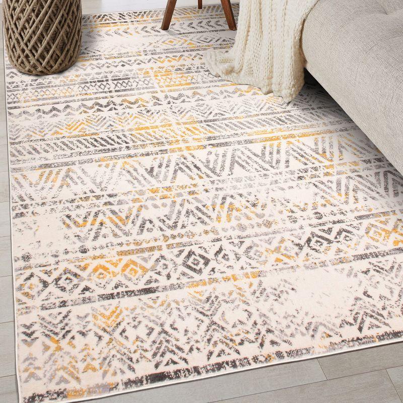 World Rug Gallery Geometric Distressed Bohemian Yellow 7'10" x 10' Indoor Area Rug