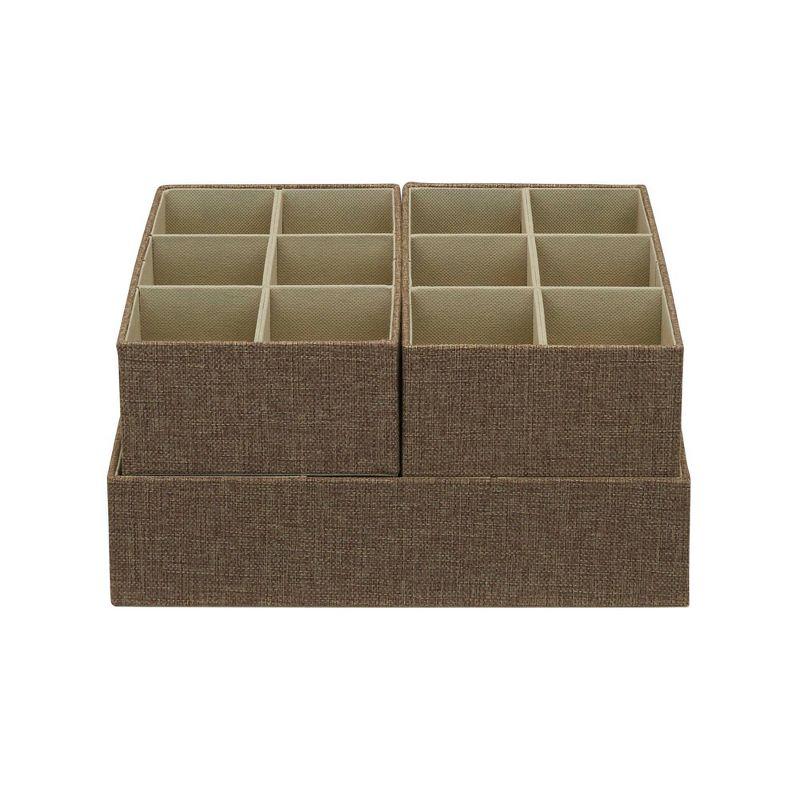 Household Essentials 3pc Drawer Organizer Set Latte Linen: Stackable Storage Boxes, Hard Sided, Light Brown, 12.6"x12.6"