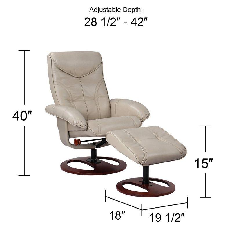 BenchMaster Newport Taupe Faux Leather Recliner Chair Modern Armchair Ottoman Footrest Ergonomic Manual Reclining Swivel for Bedroom Living Room Home