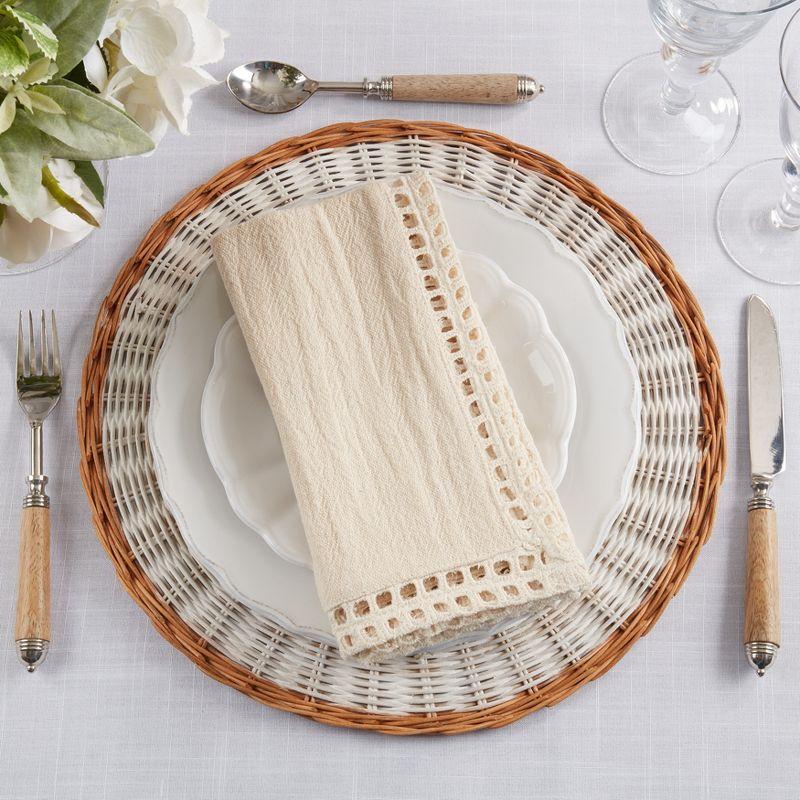 Off-White Cotton Table Napkins with Netted Trim, Set of 4