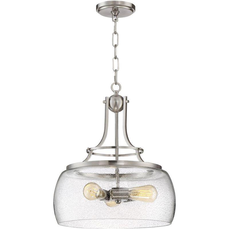 Charleston Satin Nickel Pendant Chandelier with Seeded Glass Shade